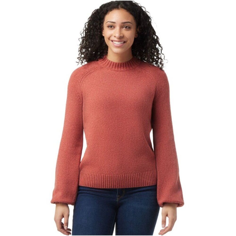 Smartwool Cozy Lodge Bell Sleeve Sweater Ribbed Mock‎ Neck Dusty Cedar Heather L